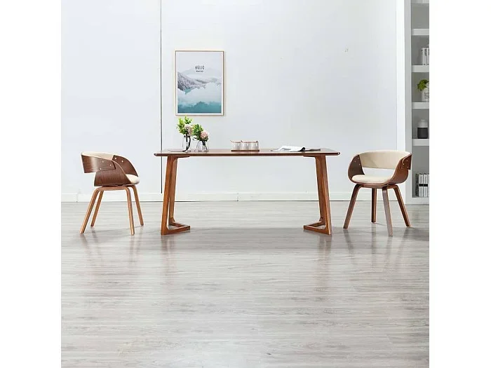 Sillas de comedor 2 unidades madera curvada y cuero sintético crema