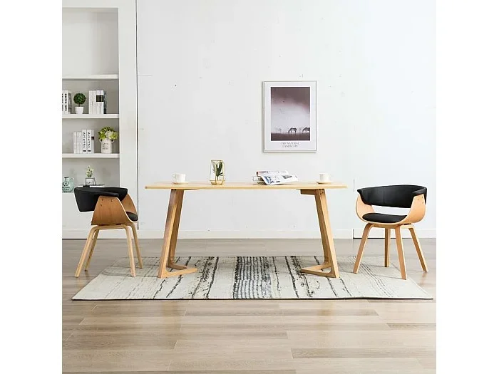 Sillas de comedor 2 unidades madera curvada y cuero sintético negro