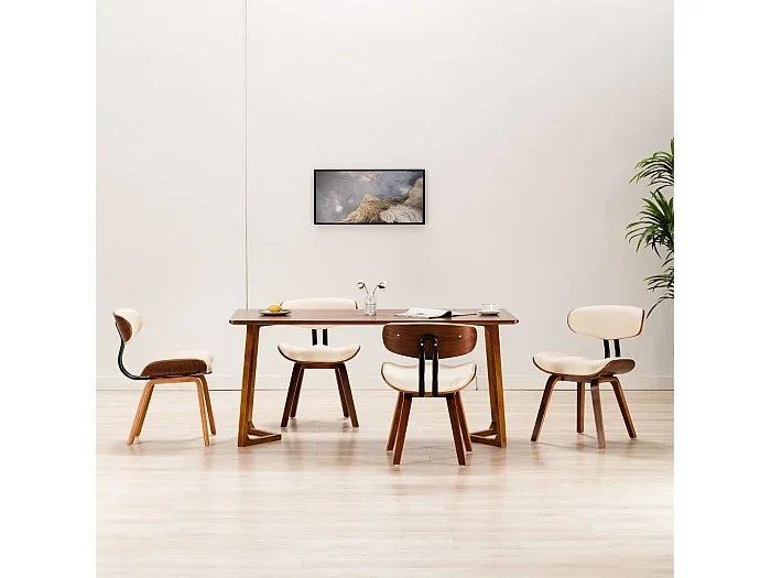 Sillas de comedor 4 unidades madera curvada y cuero sintético