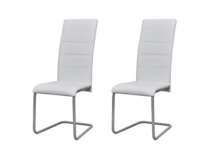 Sillas de comedor voladizas 2 unidades cuero sintético blanco