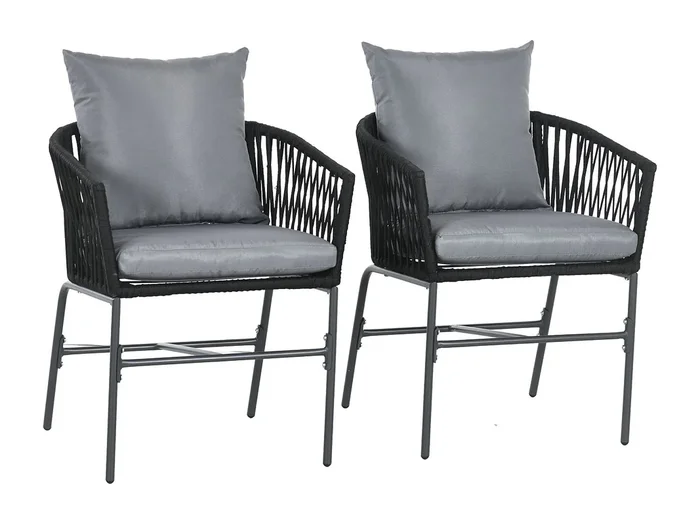 sillas de jardín con cojines, diseño bohemio, acero, negro (57x60x71cm)