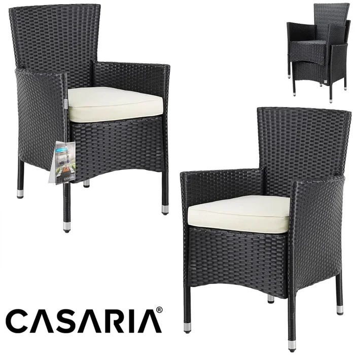 Sillas de jardín set 2 poliratán negro 59x59x88cm apilables