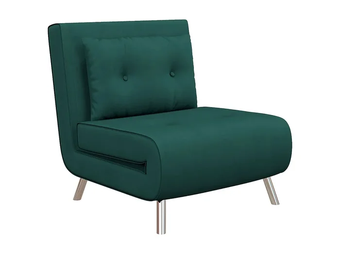 Sillón convertible 3 en 1 con cojín, tejido de terciopelo, patas de acero, verde oscuro (77x88x83cm)