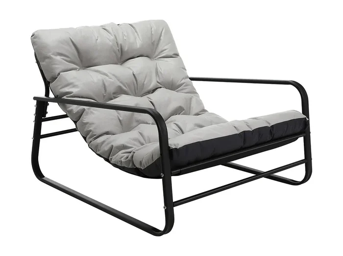Sillón de exterior resistente a las inclemencias – Estructura de acero con asiento acolchado – Tela Leathaire impermeable, anti-UV y anti-manchas – Gris