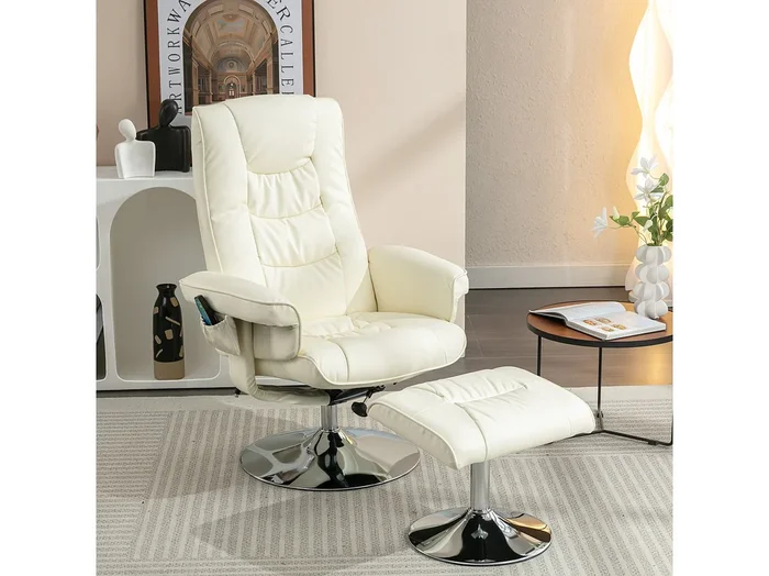 Sillón de masaje de PU con reposapiés de 5 puntos para salón dormitorio beige