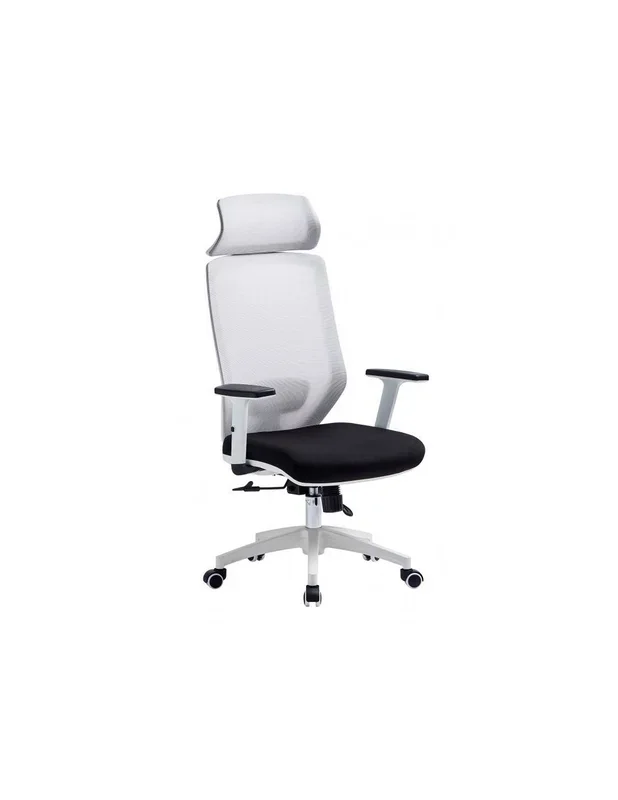 Sillón de oficina CLYTON, blanco, malla y apoya cabeza