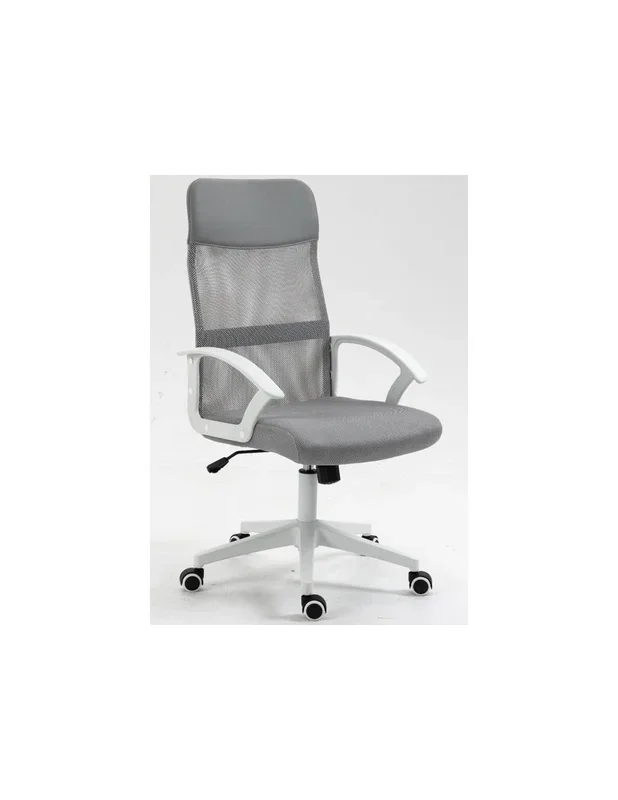 Sillón de oficina TONER, estructura blanca, malla y asiento gris