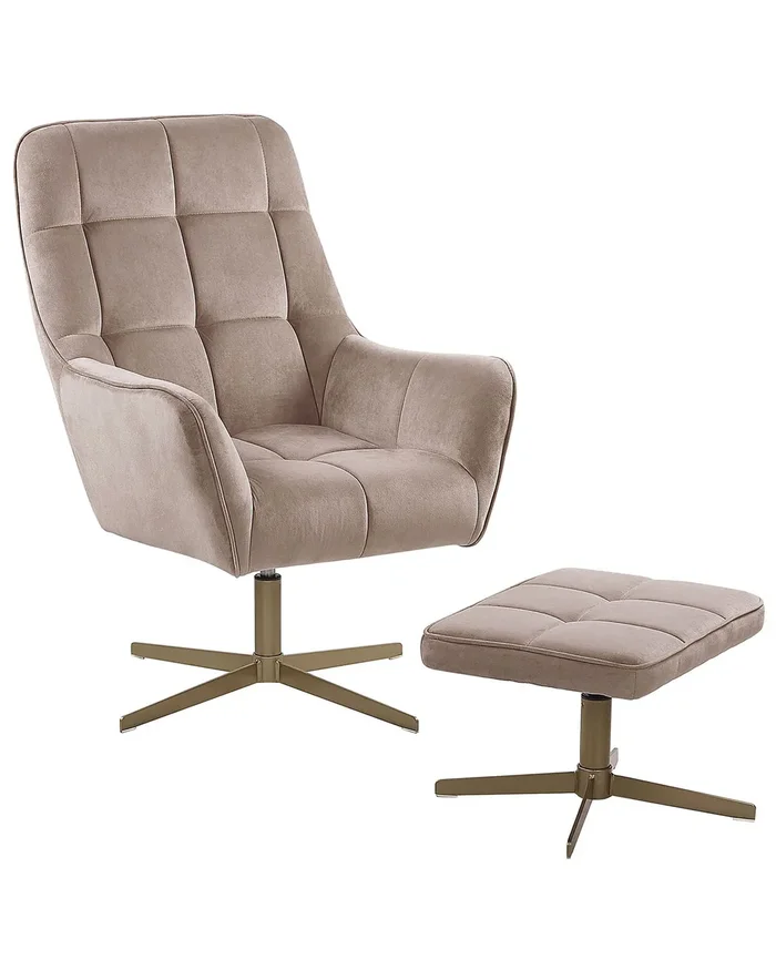 Sillón giratorio MOLLE con reposapiés Terciopelo Beige