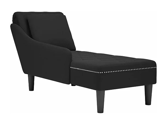 Sillón largo con cojín y reposabrazos derecho terciopelo negro.