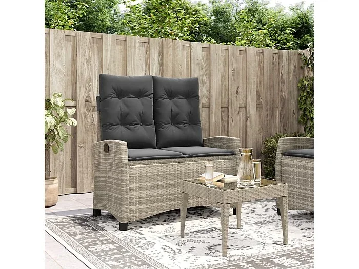 Sillón reclinable de jardín con cojines ratán sintético gris