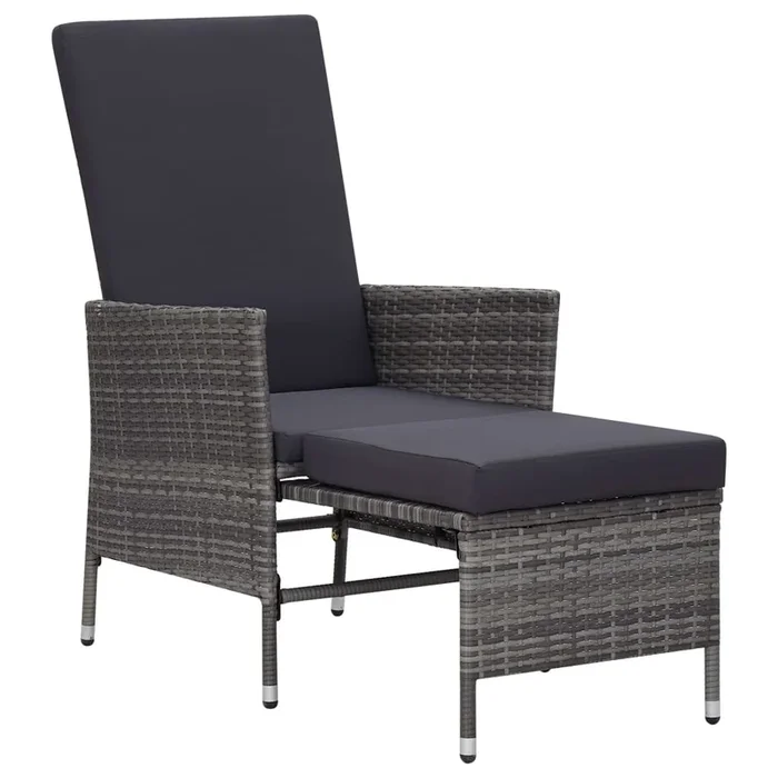 Sillón reclinable de jardin con cojines ratán sintético gris