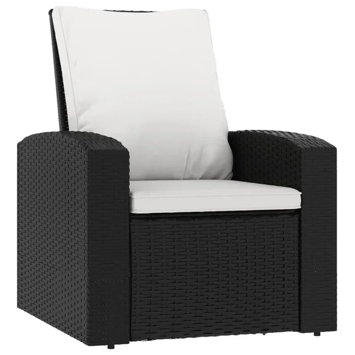 Sillón reclinable de jardin con cojines ratán sintético negro
