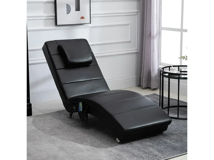 Sillón relax en polipiel negra con masaje de 8 puntos y cojín lumbar 58x163x87 cm