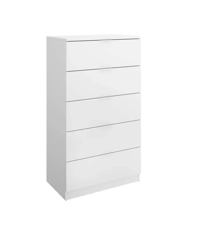 Sinfonier 5 Cajones para Dormitorio acabado blanco, 61cm(Ancho) 39cm(Fondo) 109cm(Alto).