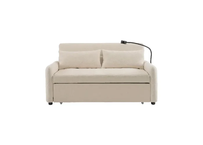 Sofá cama 2 plazas plegable de chenille,beige