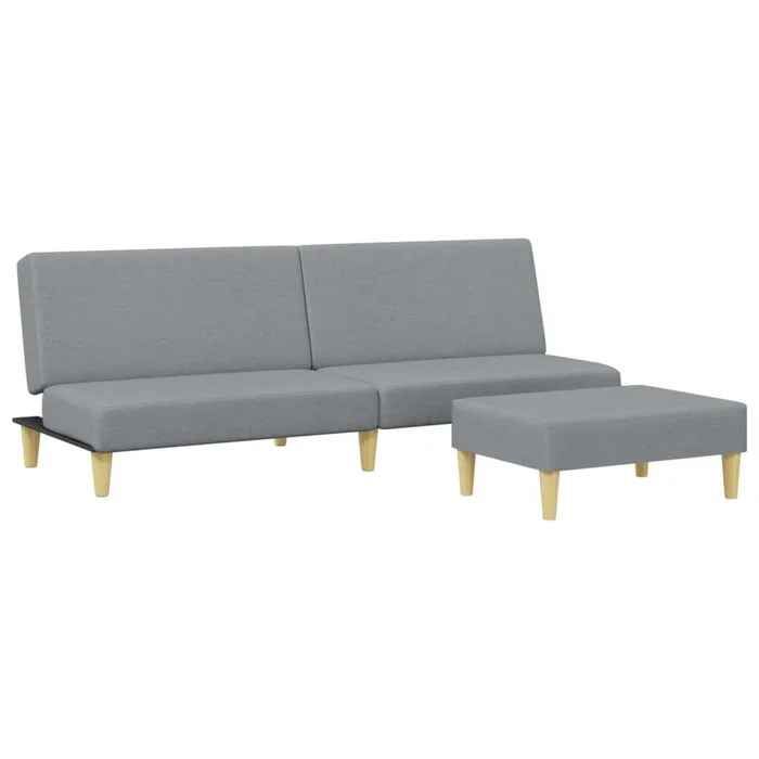 Sofá cama – Sofá convertible de 2 plazas con taburete tela gris claro