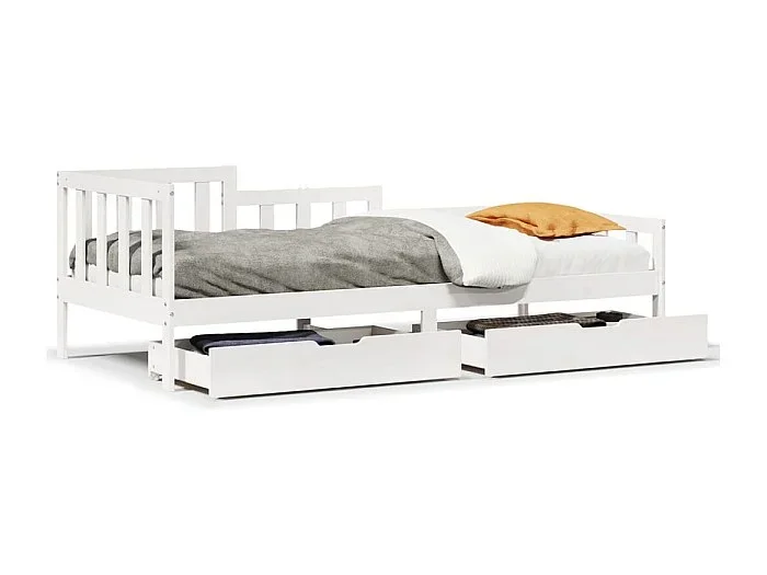 Sofá cama con cajones madera maciza de pino blanca 80×200 cm