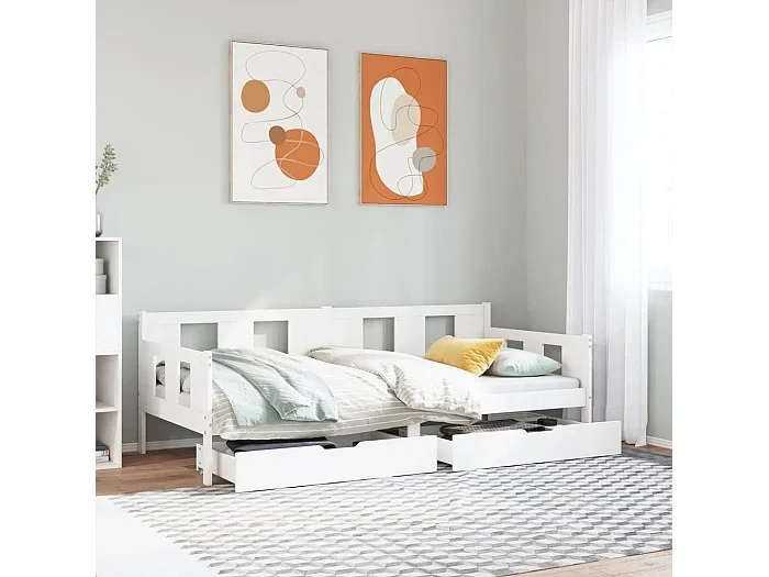 Sofá cama con cajones madera maciza de pino blanca 80×200 cm