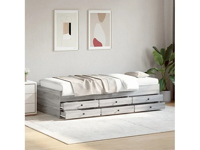 Sofá cama con cajones sin colchón gris Sonoma 90×190 cm