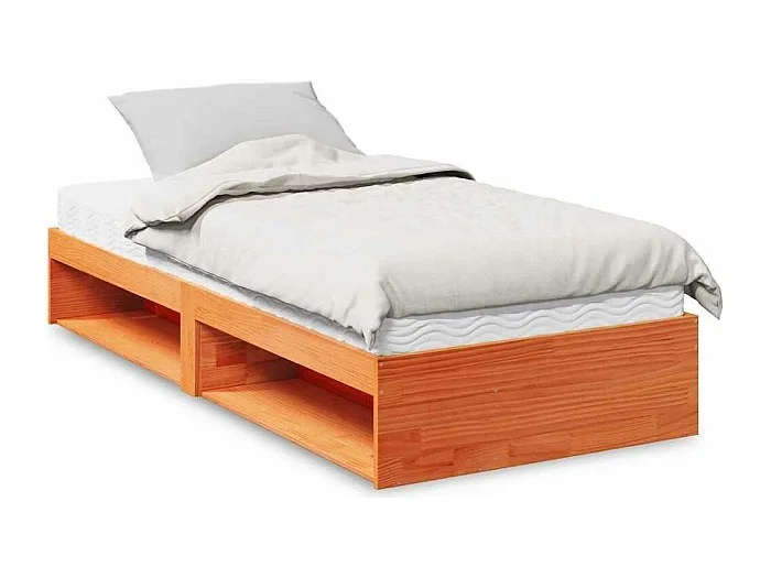 Sofá cama con colchón madera maciza pino marrón cera 80×200 cm