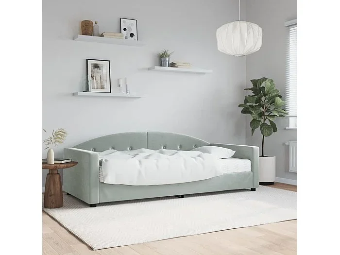 Sofá cama con colchón terciopelo gris claro 90×190 cm