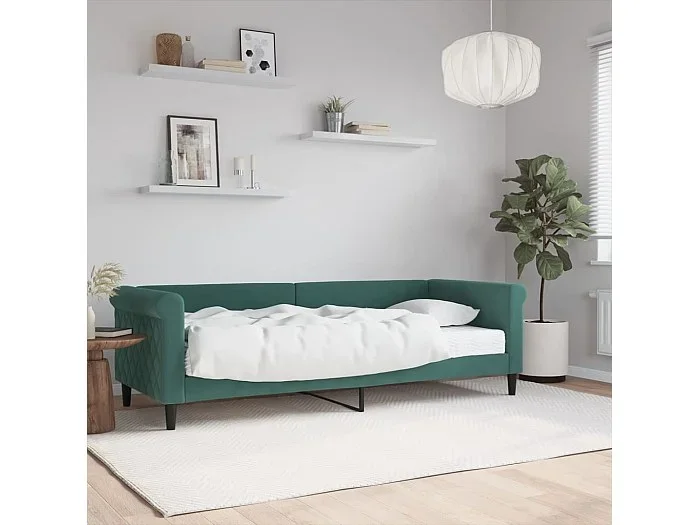 Sofá cama con colchón terciopelo verde oscuro 80×200 cm