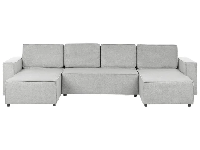 Sofá cama con forma de U VATNE Tela Gris claro con almacenaje 4 plazas