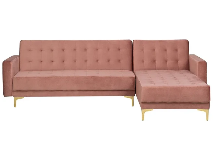 Sofá cama esquinero modular ABERDEEN Terciopelo Rosa 4 plazas Izquierda