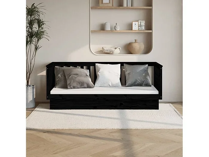 Sofá cama madera maciza de pino negro 90×190 cm