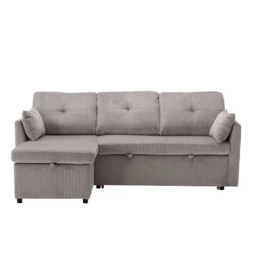 Sofá cama multifuncional 3 plazas – Sofá seccional con almacenamiento y cama extraíble – Gris claro