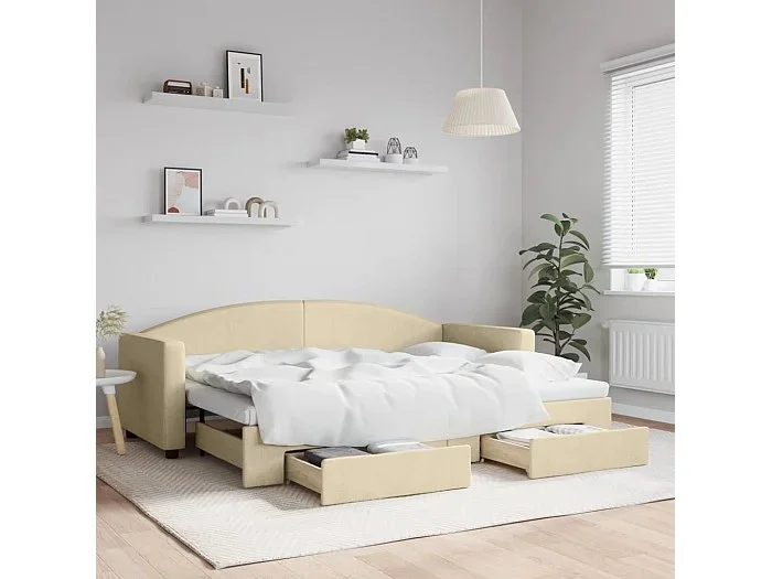 Sofá cama nido con cajones tela color crema 80×200 cm
