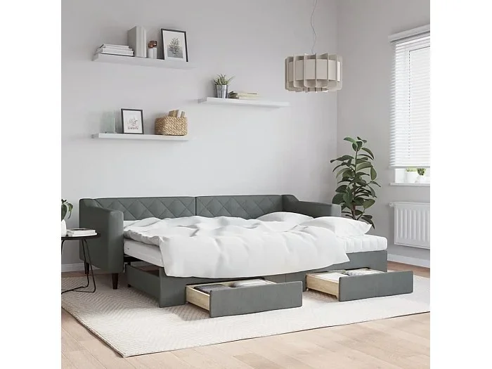 Sofá cama nido con cajones tela gris oscuro 80×200 cm