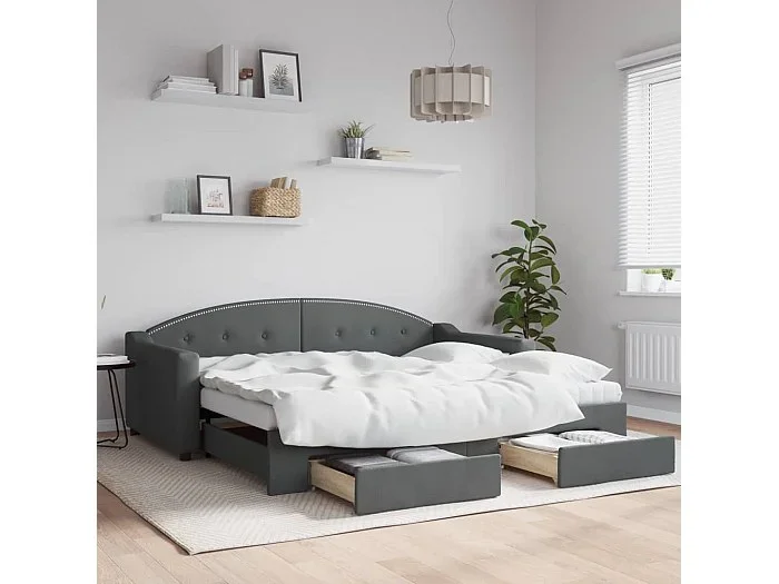 Sofá cama nido con cajones tela gris oscuro 90×190 cm