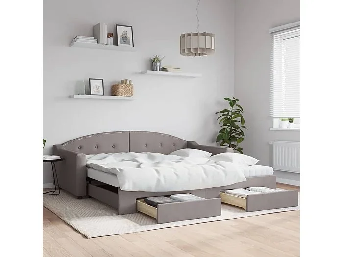 Sofá cama nido con cajones tela gris taupe 100×200 cm