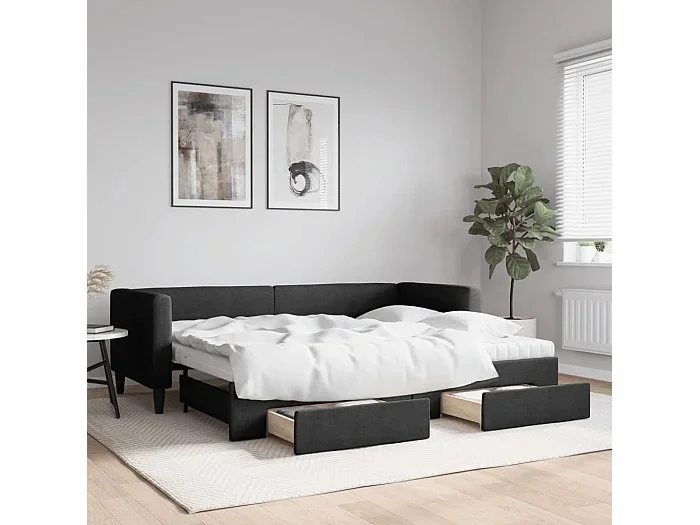 Sofá cama nido con cajones tela negro 80×200 cm