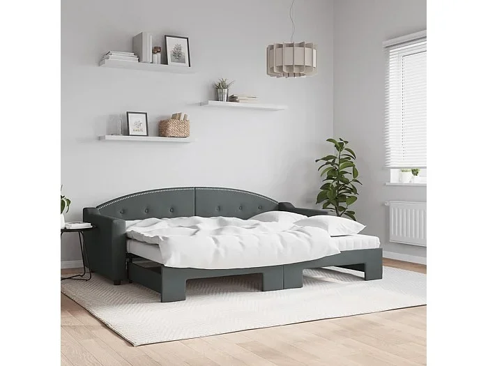 Sofá cama nido con colchón tela gris oscuro 80×200 cm