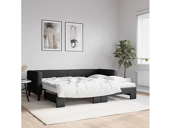 Sofá cama nido con colchón tela negro 80×200 cm