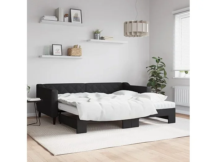 Sofá cama nido con colchón tela negro 90×190 cm