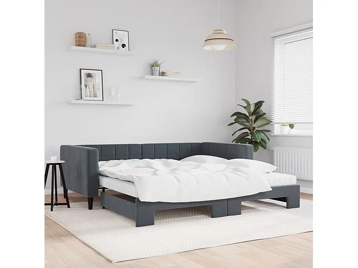 Sofá cama nido con colchón terciopelo gris oscuro 100×200 cm