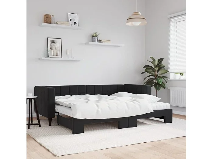 Sofá cama nido con colchón terciopelo negro 80×200 cm