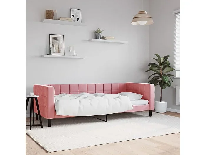 Sofá cama terciopelo rosa 80×200 cm