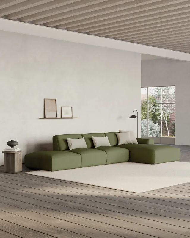 Sofá chaise longue Enzo Beige bouclé 399 x 195 cm Chaise longue derecho – Hannun