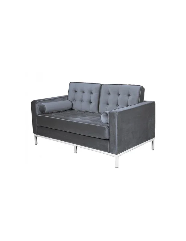 Sofá contemporáneo 2 plazas FLOR 143×80, tejido velvet gris.