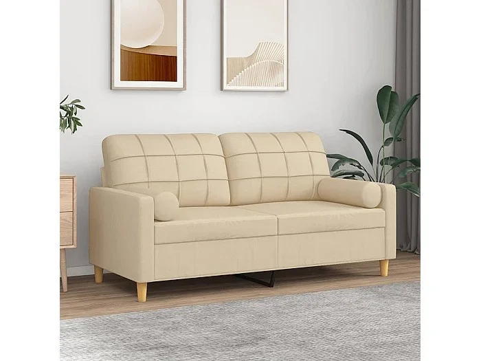 Sofá de 2 plazas con cojines tela color crema 140 cm