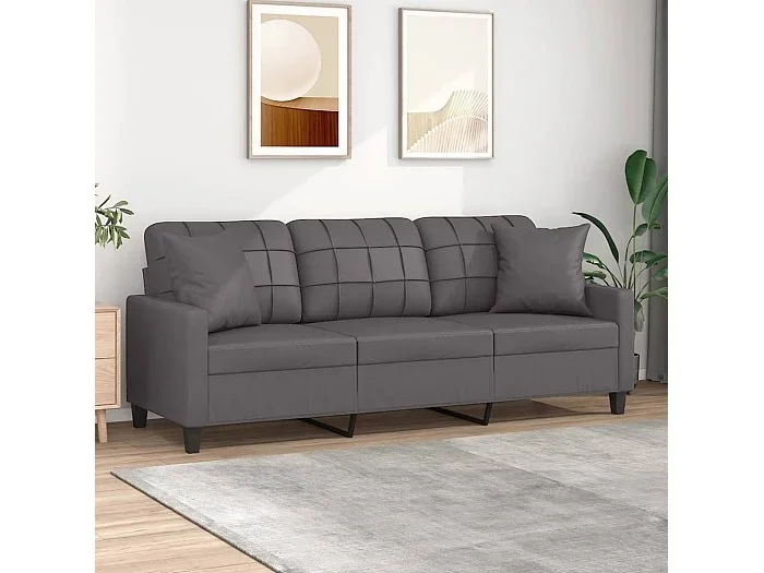 Sofá de 3 plazas con cojines cuero sintético gris 180 cm