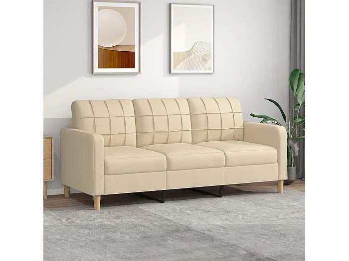 Sofá de 3 plazas de tela crema 180 cm PWFG75353