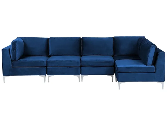 Sofá esquinero modular EVJA Terciopelo Azul marino 5 plazas Izquierda
