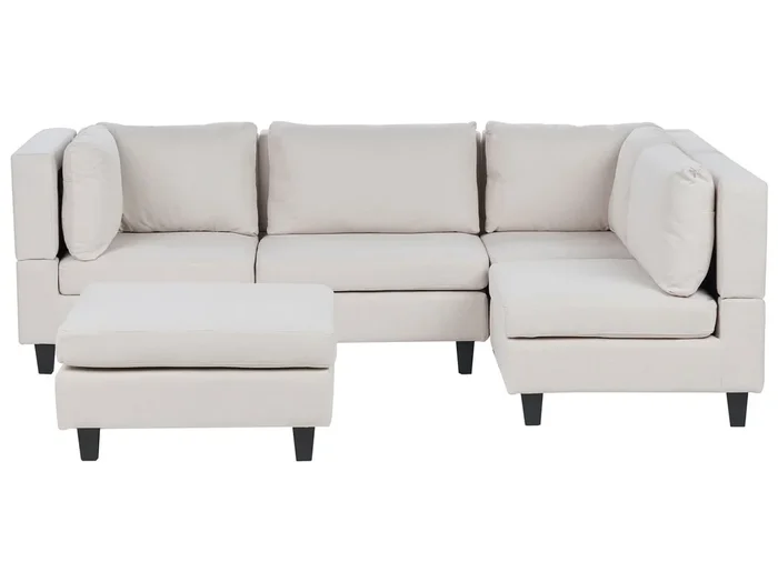 Sofá esquinero modular UNSTAD Tela Beige claro con otomana 4 plazas Izquierda