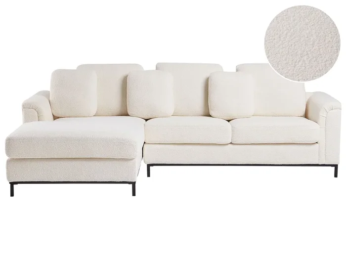 Sofá esquinero OSLO Bouclé Blanco 4 plazas Derecha
