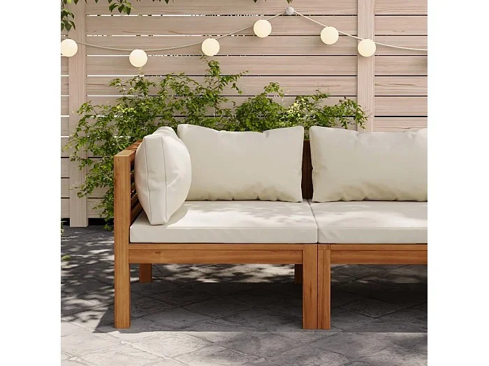 Sofá esquinero seccional cojín blanco crema madera de acacia ES499703